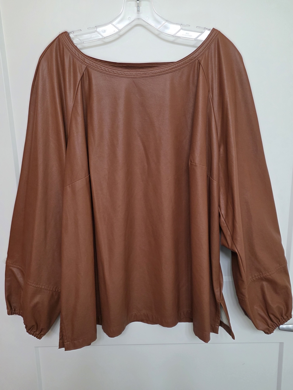 Loft Women’s Faux-Leather Boatneck Blouse in Brown